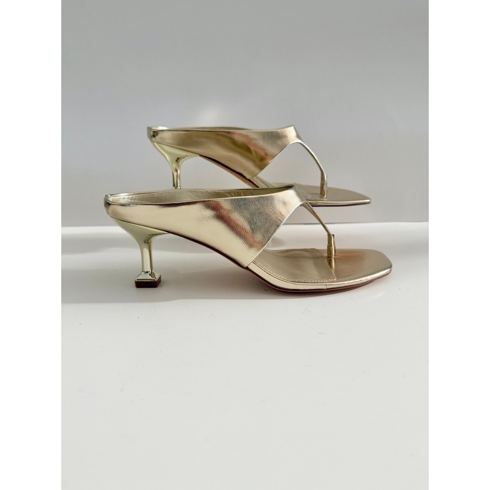 Katy Perry Oceanside Low Rise Thong Champagne Kitten Heel Mules Square Toe 9.5M